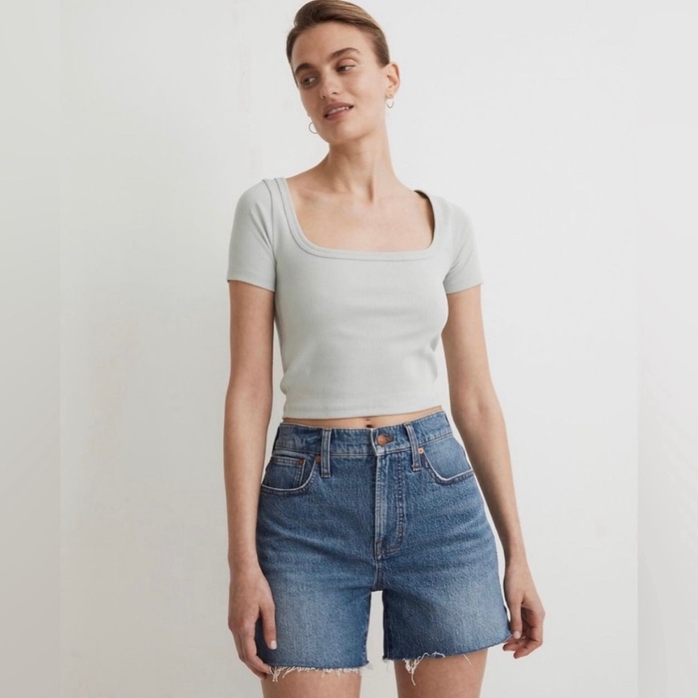Madewell crop square neck tee in
White